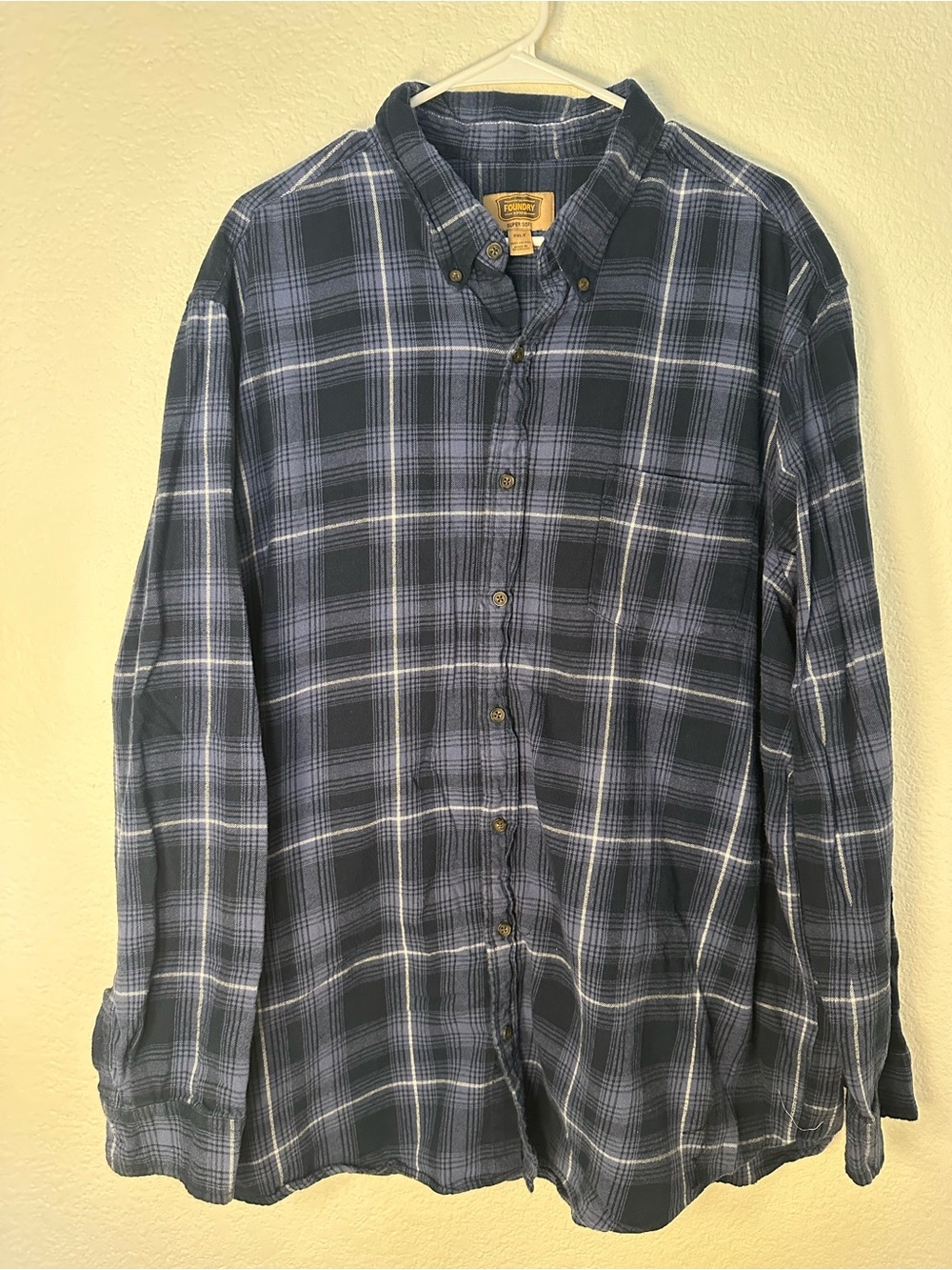 The Foundry Supply Co Men’s 2XLT Blue Plaid Super Soft Long Sleeve Button Down